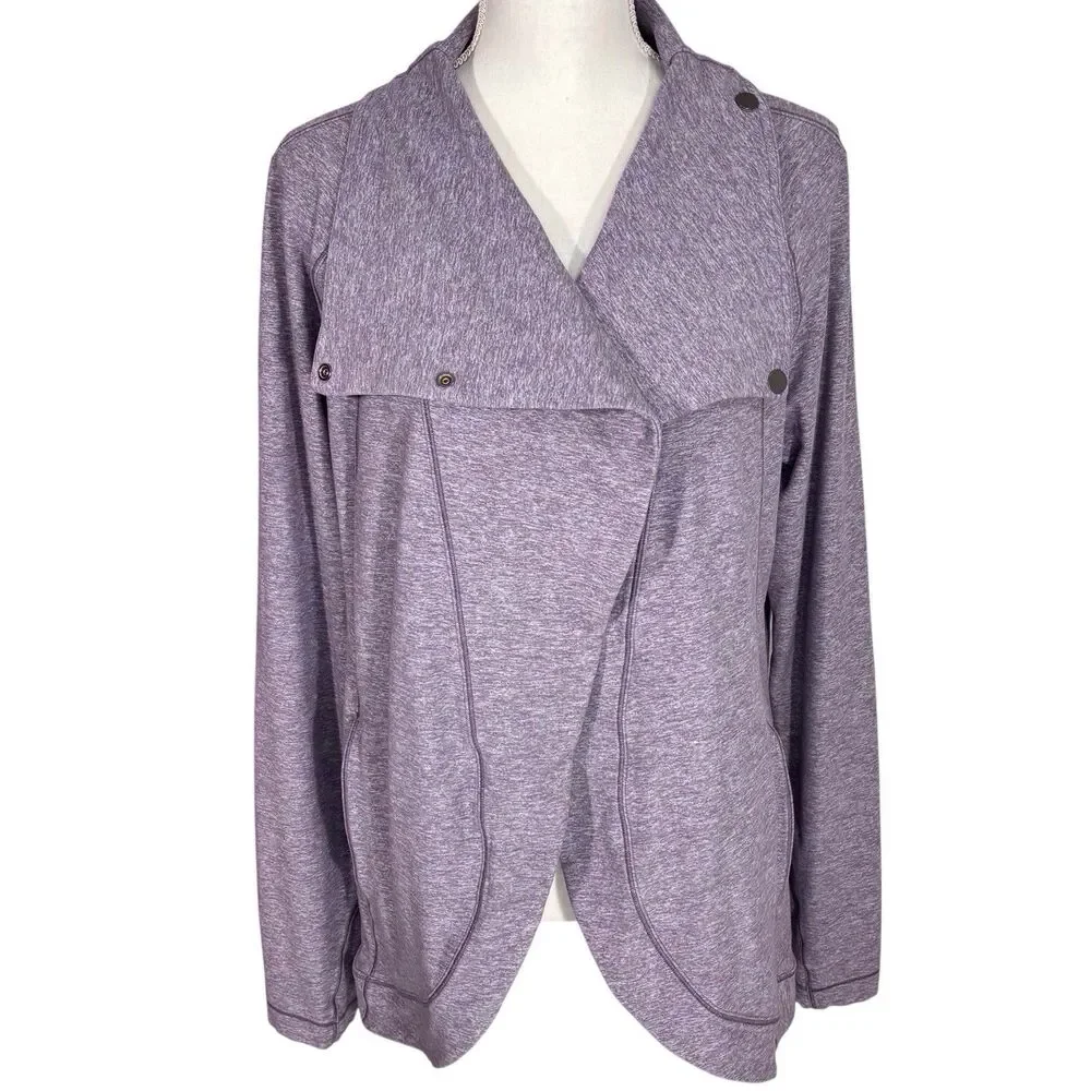 Lululemon Rulu Rally Wrap Active Cardigan Womens 10 Purple Snap Cowl Neck